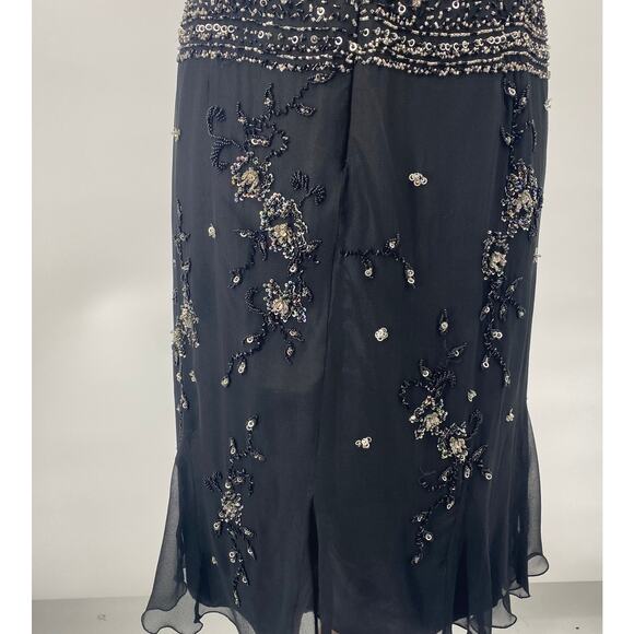 Vintage Y2k Bicici Silk Beaded Dress Empire Waist Pleated Silver Black Womens 10 - Picture 11 of 13